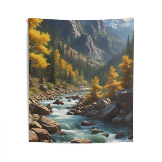 Golden Aspens in The Mountains Wall Tapestry Rustic Home Decor Forest River Art Bohemian Living Room Accent Perfect