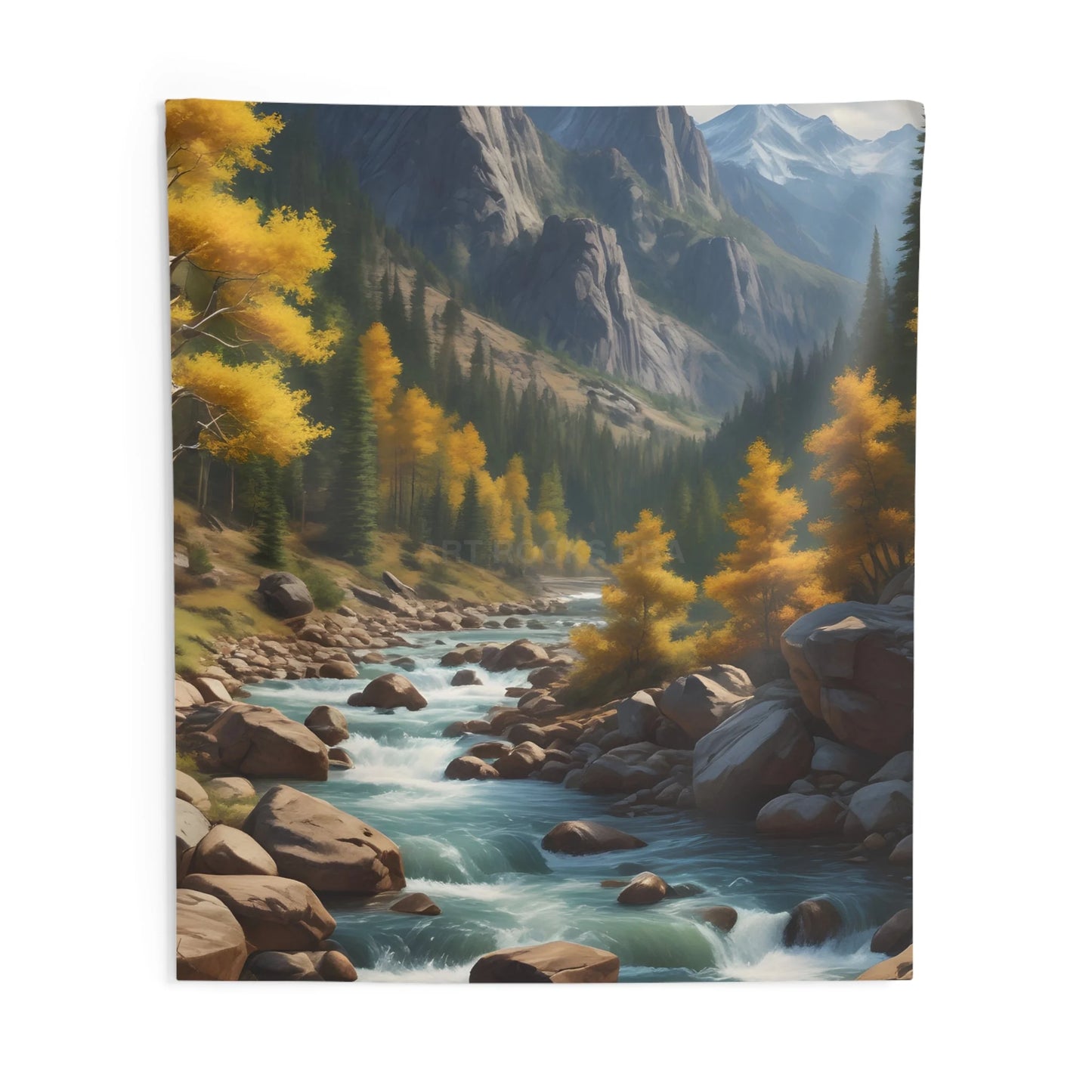 Golden Aspens in The Mountains Wall Tapestry Rustic Home Decor Forest River Art Bohemian Living Room Accent Perfect