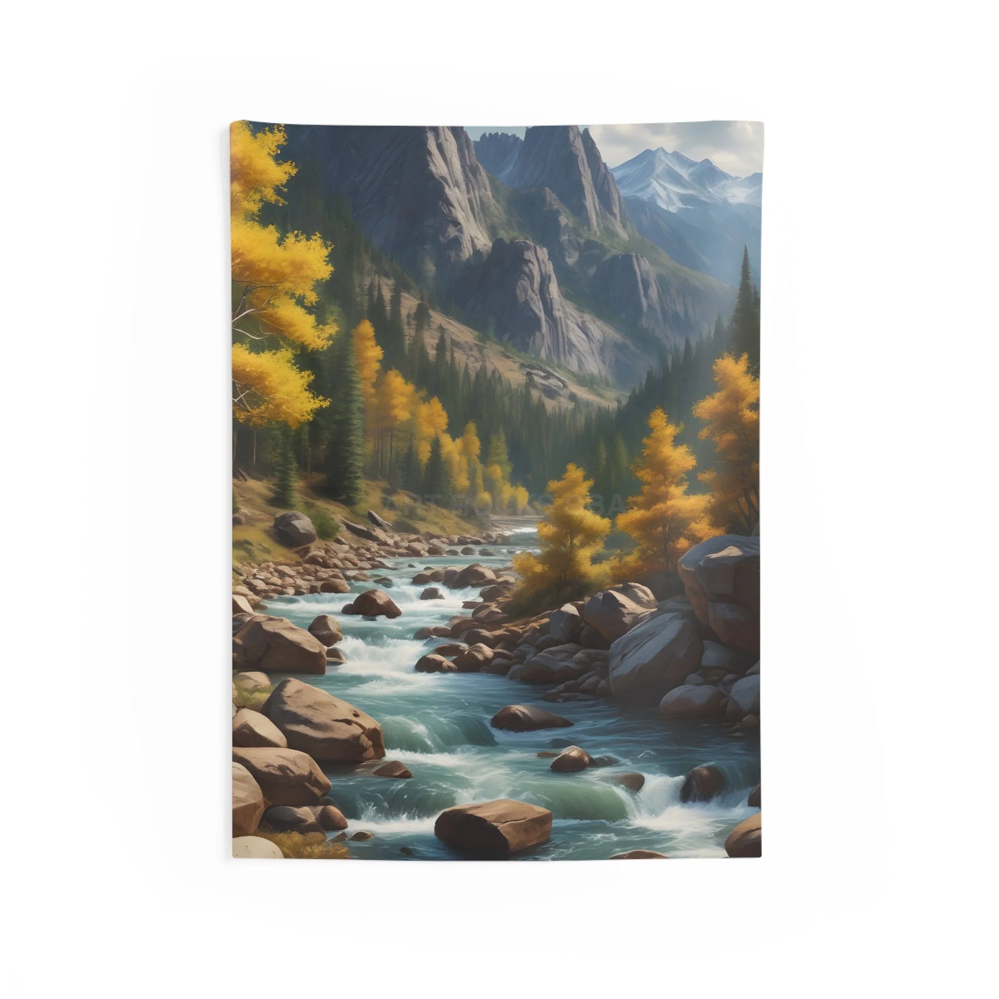 Golden Aspens in The Mountains Wall Tapestry Rustic Home Decor Forest River Art Bohemian Living Room Accent Perfect