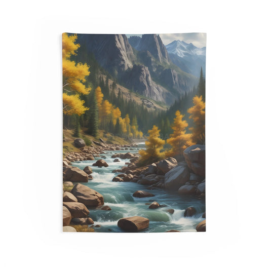 Golden Aspens in The Mountains Wall Tapestry Rustic Home Decor Forest River Art Bohemian Living Room Accent Perfect