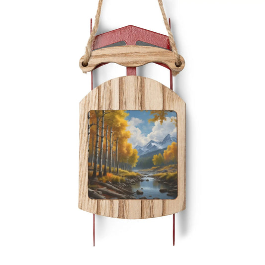 Golden Aspens Sled Ornament - 2.1’’ × 4.6’’ / 1 pc - Home Decor