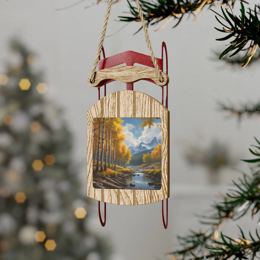 Golden Aspens Sled Ornament - 2.1’’ × 4.6’’ / 1 pc - Home Decor