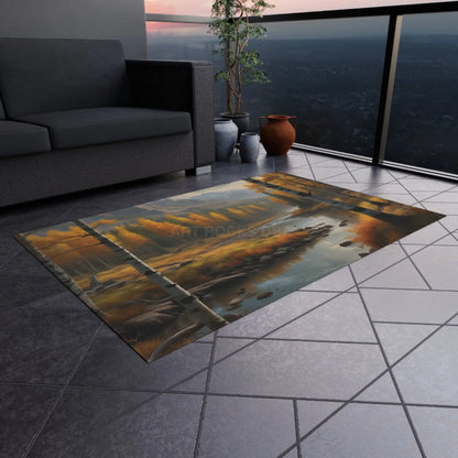 Golden Autumn Forest Outdoor Rug Cozy Patio Mat Fall Decor Camping Accessories Boho Rug Nature-Inspired Home Decor