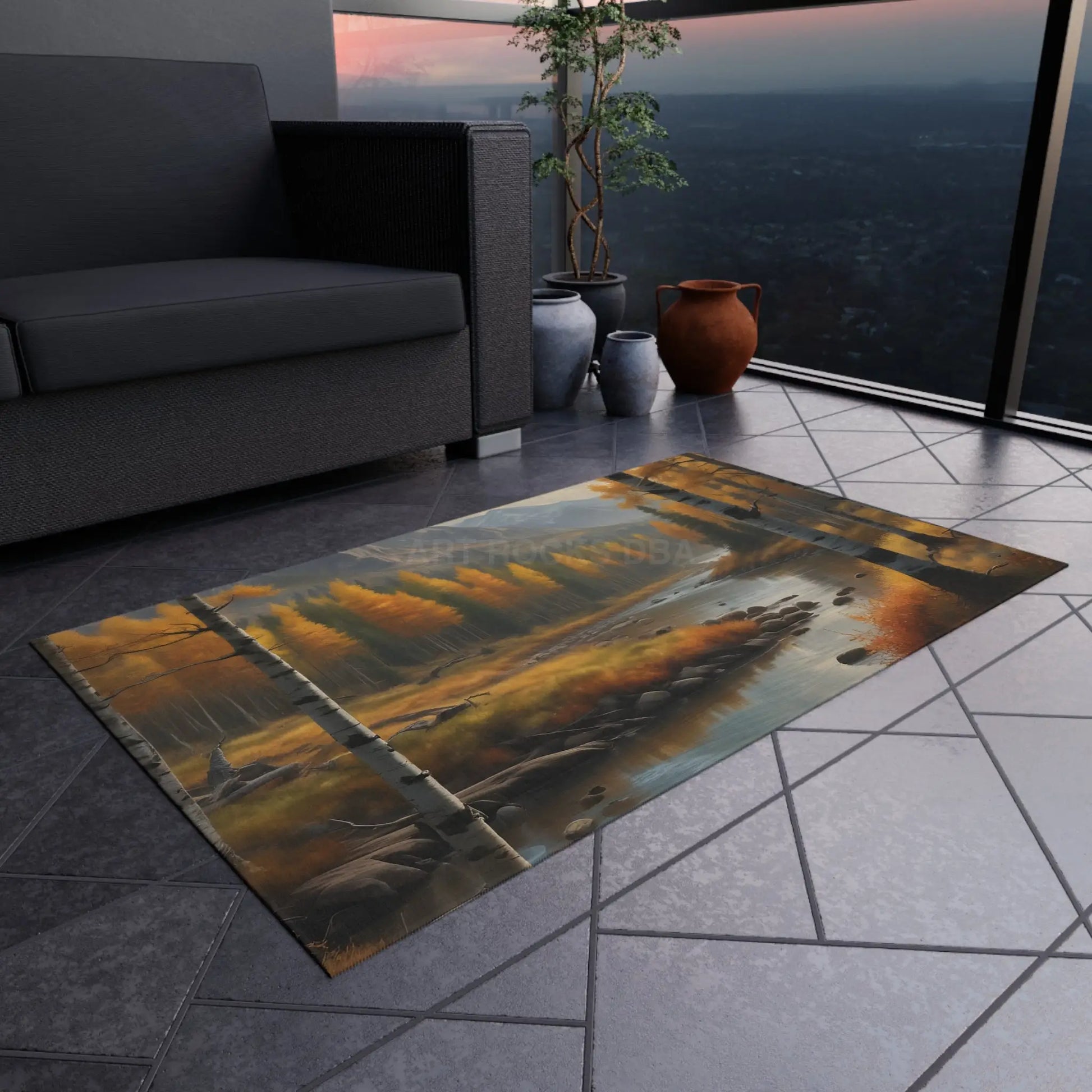 Golden Autumn Forest Outdoor Rug Cozy Patio Mat Fall Decor Camping Accessories Boho Rug Nature-Inspired Home Decor