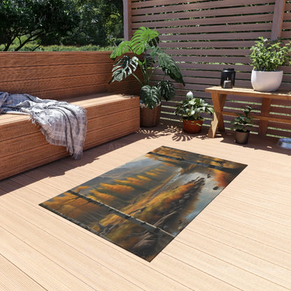 Golden Autumn Forest Outdoor Rug Cozy Patio Mat Fall Decor Camping Accessories Boho Rug Nature-Inspired Home Decor