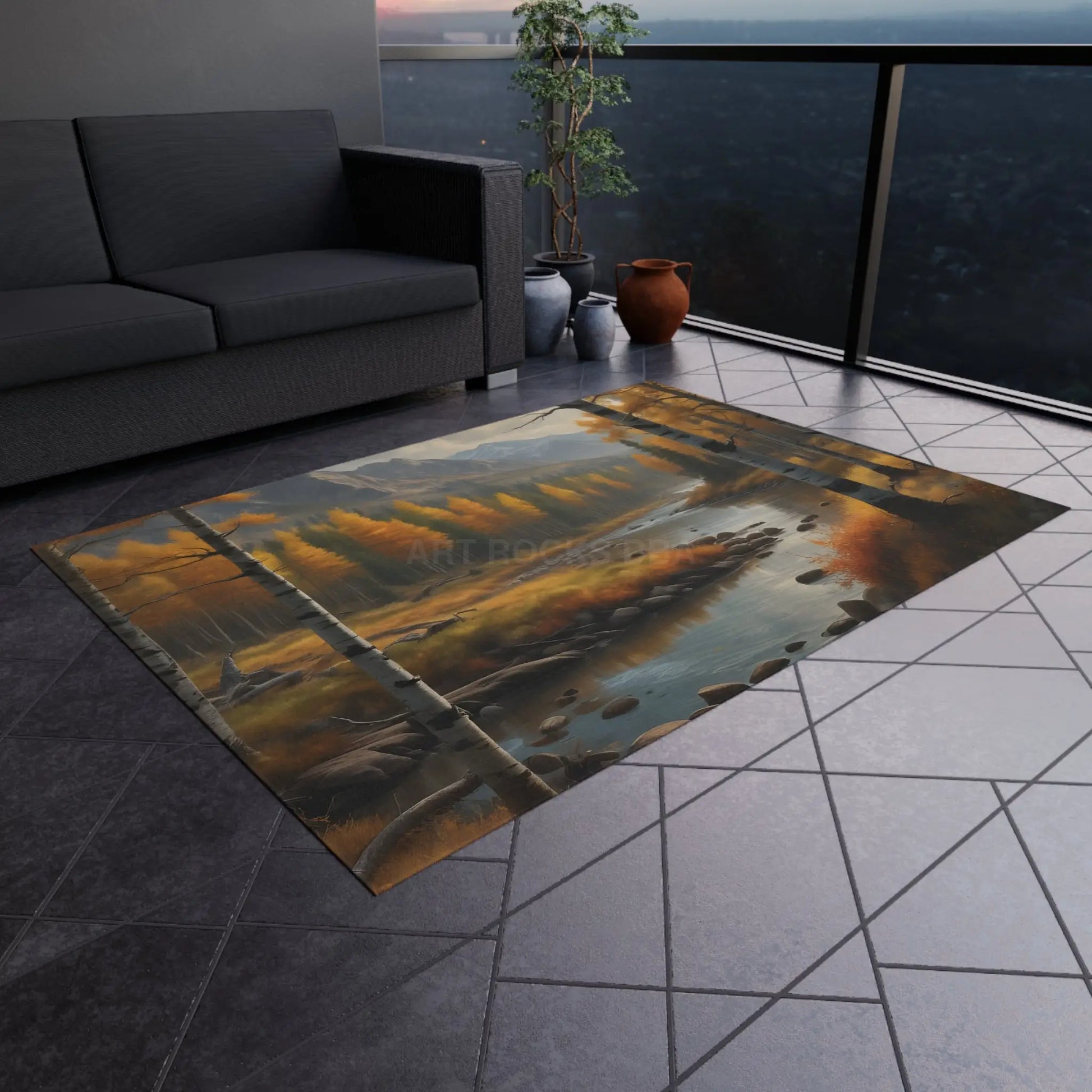 Golden Autumn Forest Outdoor Rug Cozy Patio Mat Fall Decor Camping Accessories Boho Rug Nature-Inspired Home Decor