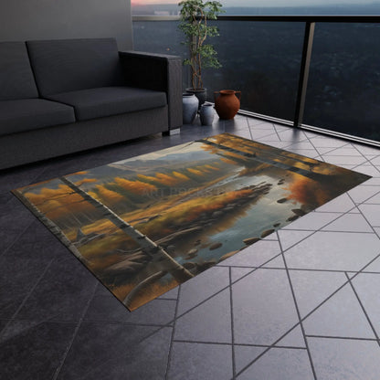 Golden Autumn Forest Outdoor Rug Cozy Patio Mat Fall Decor Camping Accessories Boho Rug Nature-Inspired Home Decor