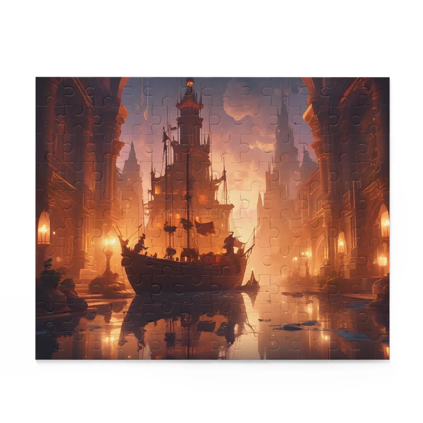 Golden Mystic Harbor Castle Puzzle — 120/252/500-Piece Fantasy Jigsaw - Puzzle