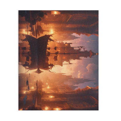 Golden Mystic Harbor Castle Puzzle — 120/252/500-Piece Fantasy Jigsaw - Puzzle