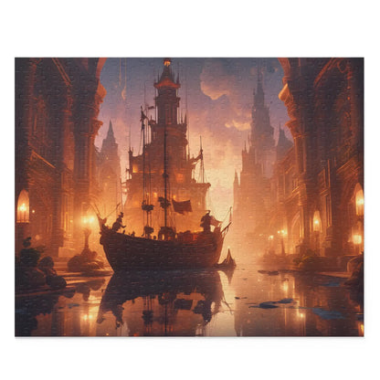 Golden Mystic Harbor Castle Puzzle — 120/252/500-Piece Fantasy Jigsaw - 20’’ × 16’’ (500 pcs) - Puzzle