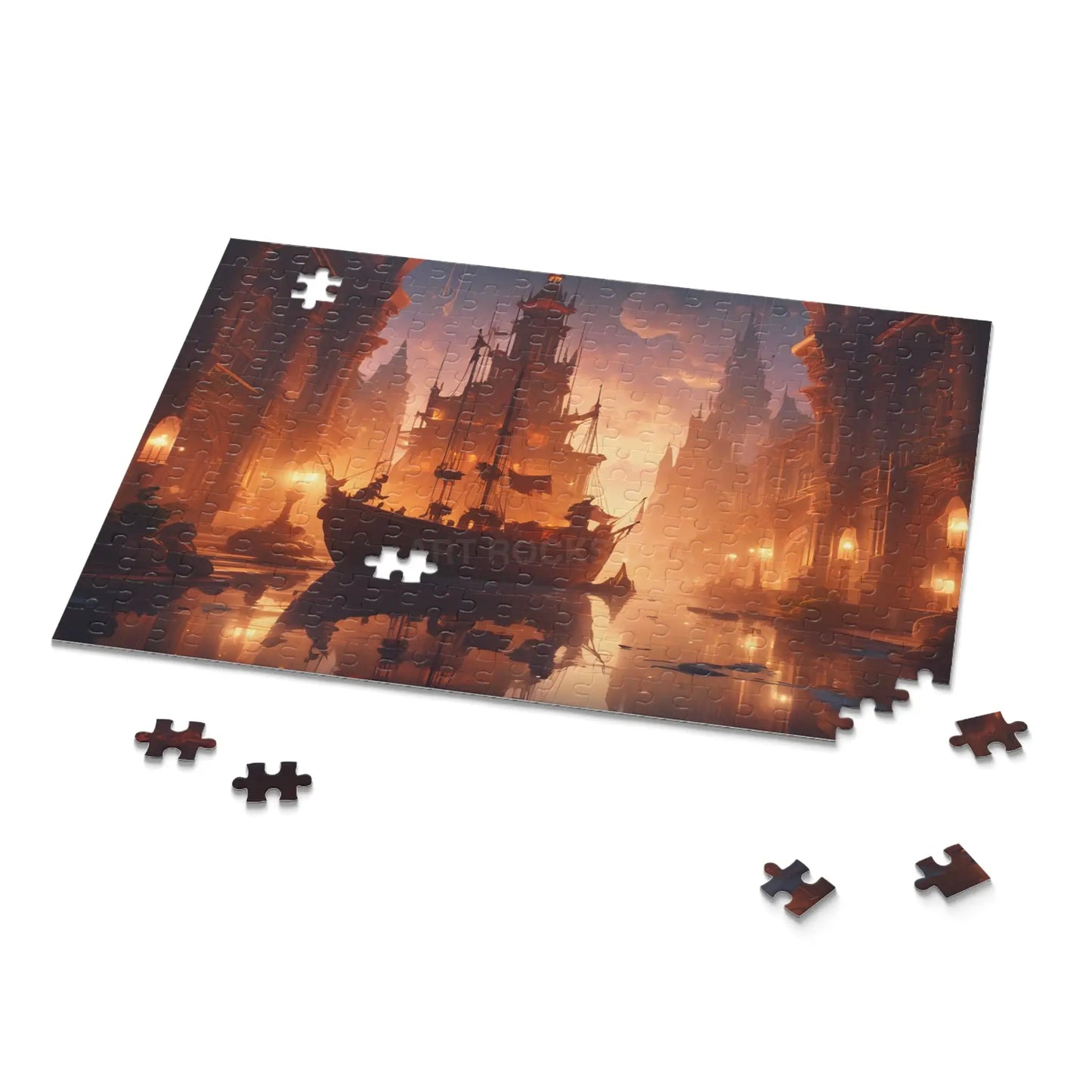 Golden Mystic Harbor Castle Puzzle — 120/252/500-Piece Fantasy Jigsaw - Puzzle