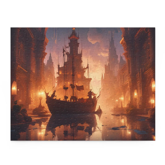 Golden Mystic Harbor Castle Puzzle — 120/252/500-Piece Fantasy Jigsaw - 14’’ × 11’’ (252 pcs) - Puzzle