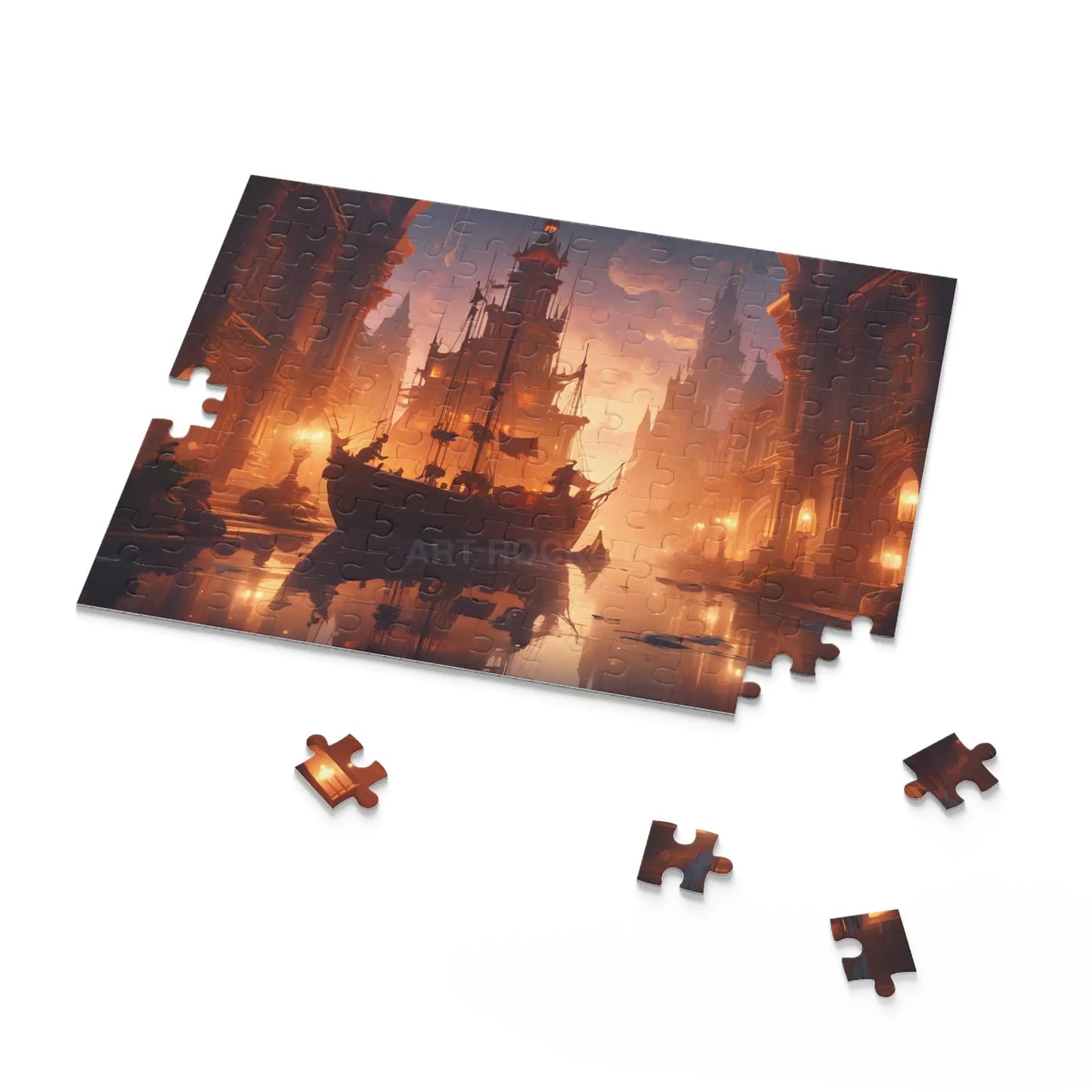 Golden Mystic Harbor Castle Puzzle — 120/252/500-Piece Fantasy Jigsaw - Puzzle