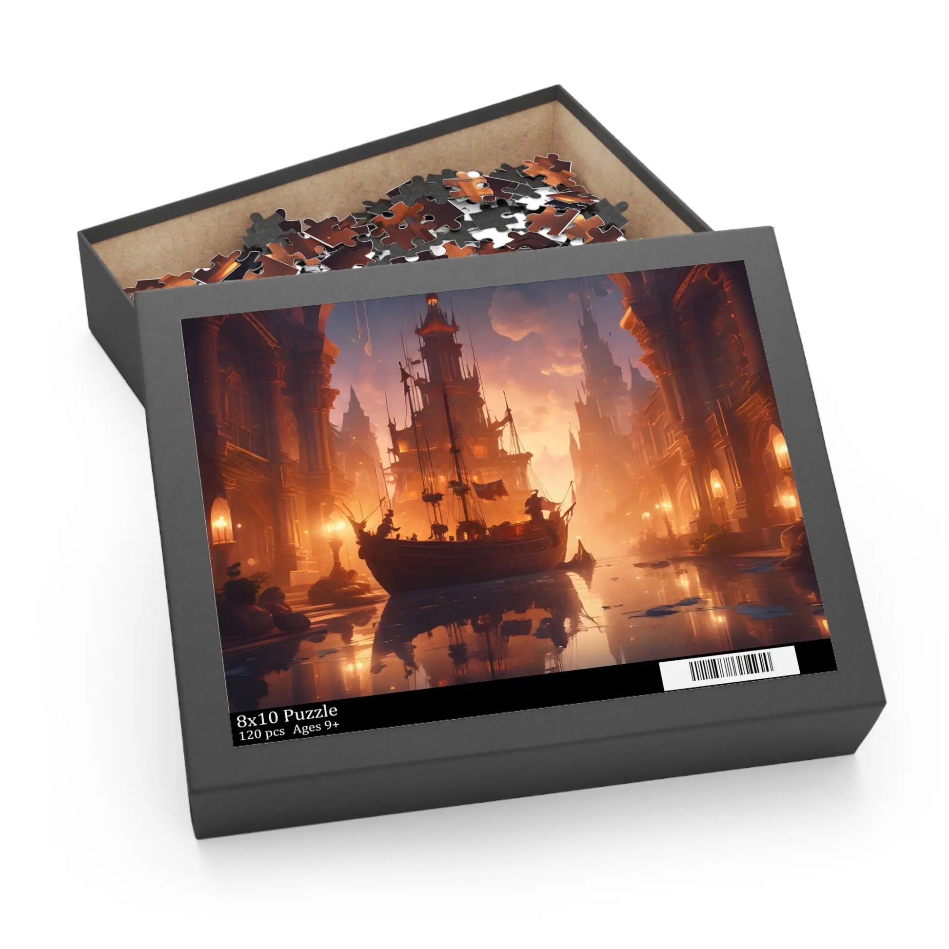 Golden Mystic Harbor Castle Puzzle — 120/252/500-Piece Fantasy Jigsaw - 10’’ × 8’’ (120 pcs) - Puzzle