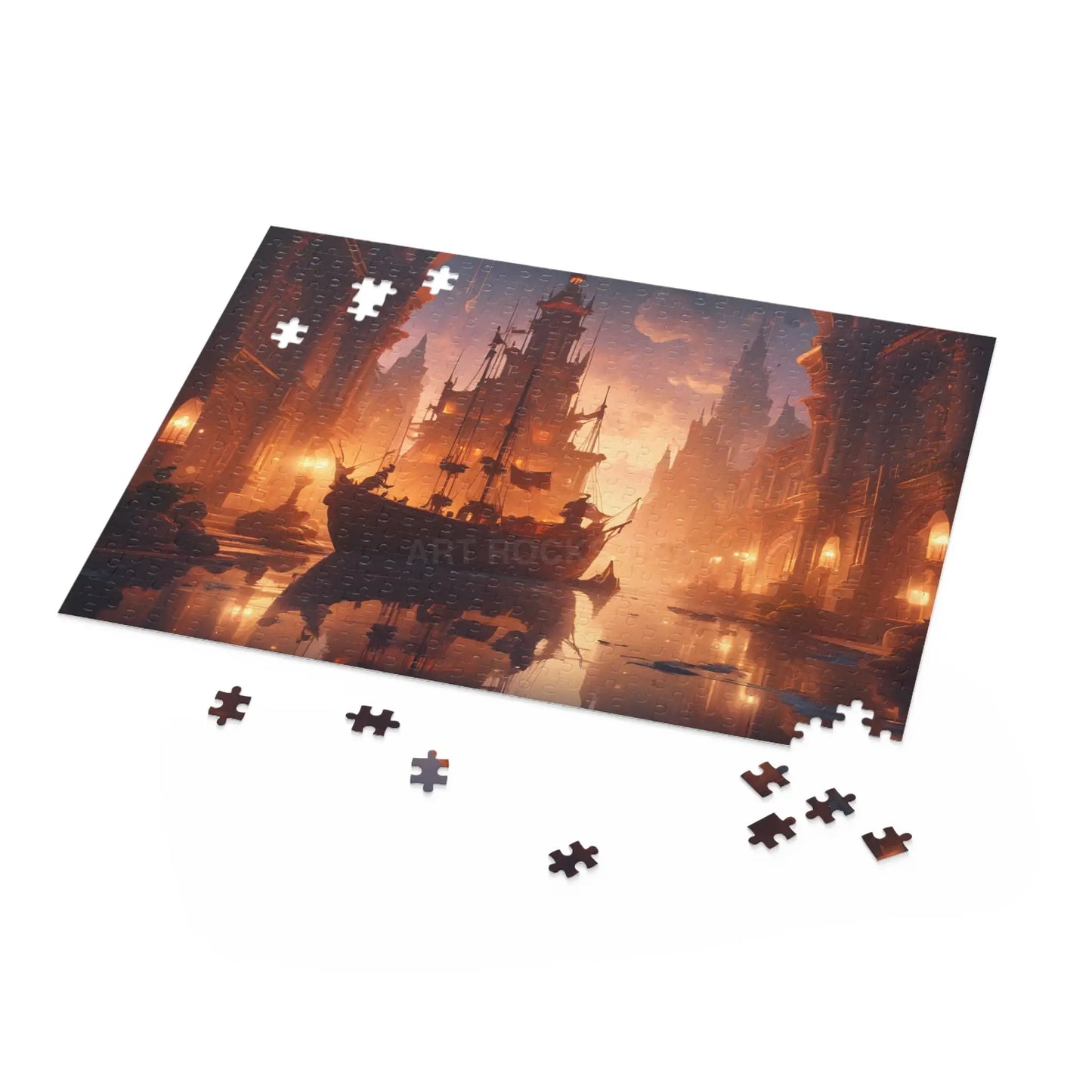 Golden Mystic Harbor Castle Puzzle — 120/252/500-Piece Fantasy Jigsaw - Puzzle