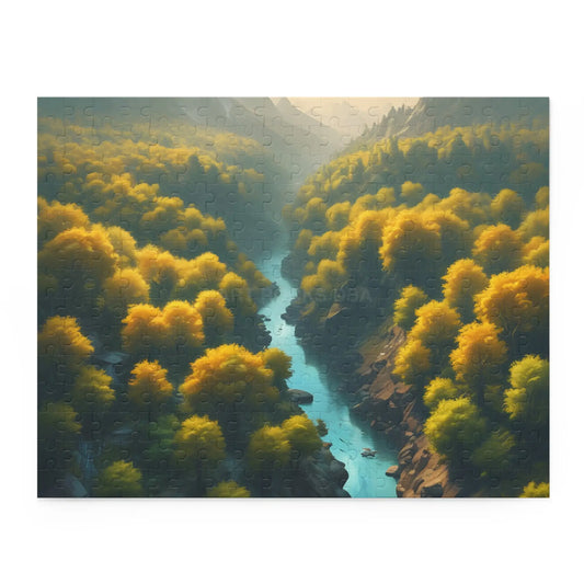 Golden Tree Surrounded River Jigsaw Puzzle — 120/252/500 - 14’’ × 11’’ (252 pcs) - Puzzle