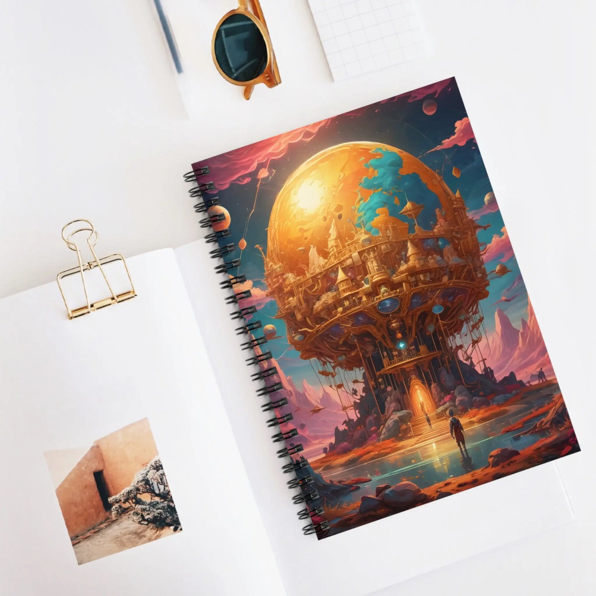 Golden World Notebook - Ruled Line Dream Journal Writing Pad Gift for Students Back to School Creative Inspiration