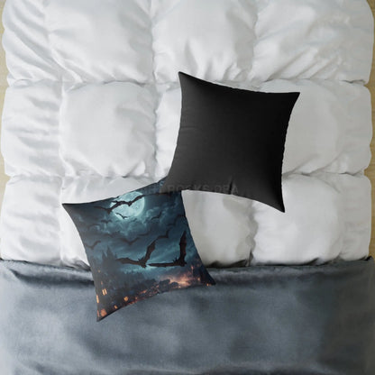 Gothic Bat Decor Pillow | Square Poly Canvas Pillow for Halloween and Autumn Decor Cozy Home Accent for Spooky Vibes