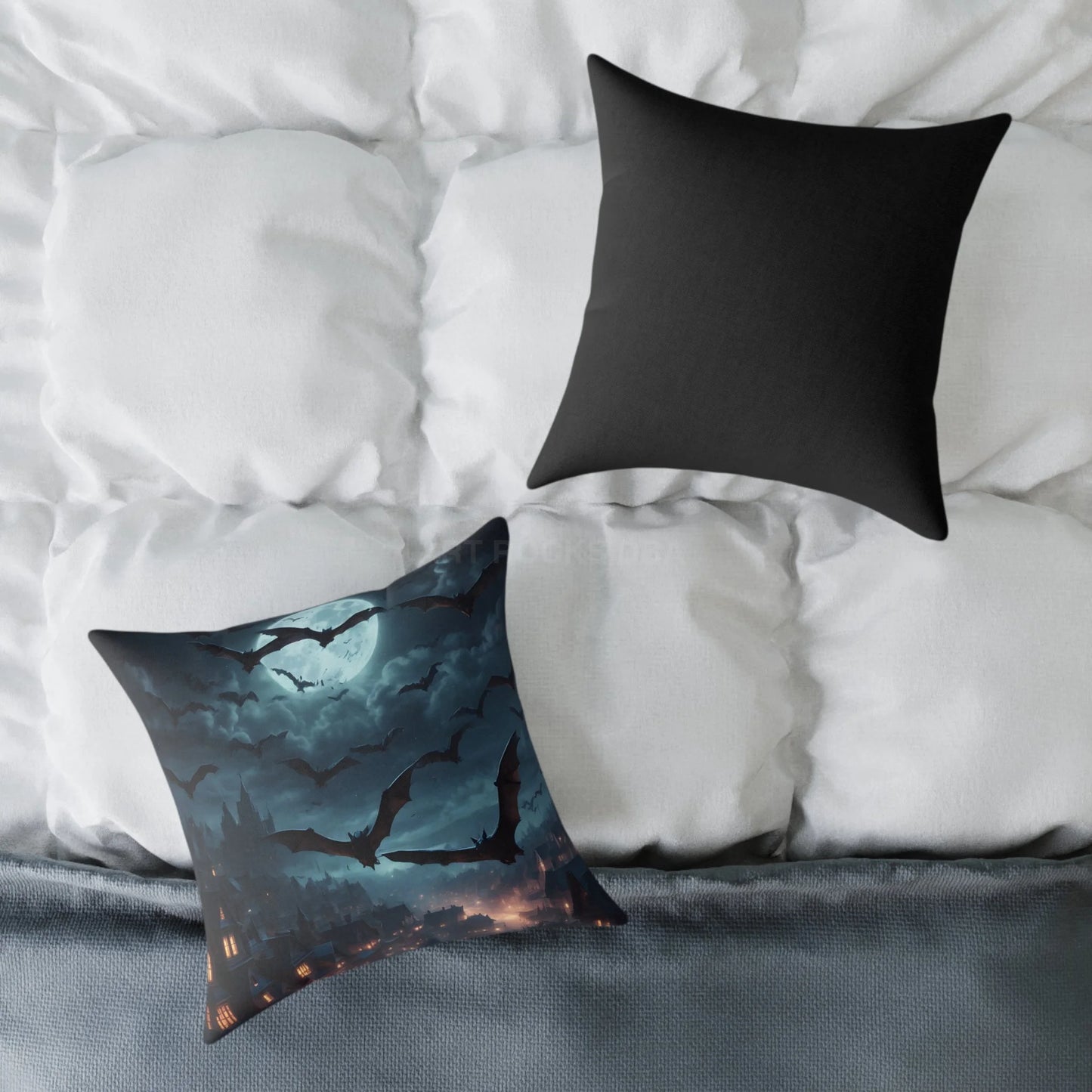 Gothic Bat Decor Pillow | Square Poly Canvas Pillow for Halloween and Autumn Decor Cozy Home Accent for Spooky Vibes