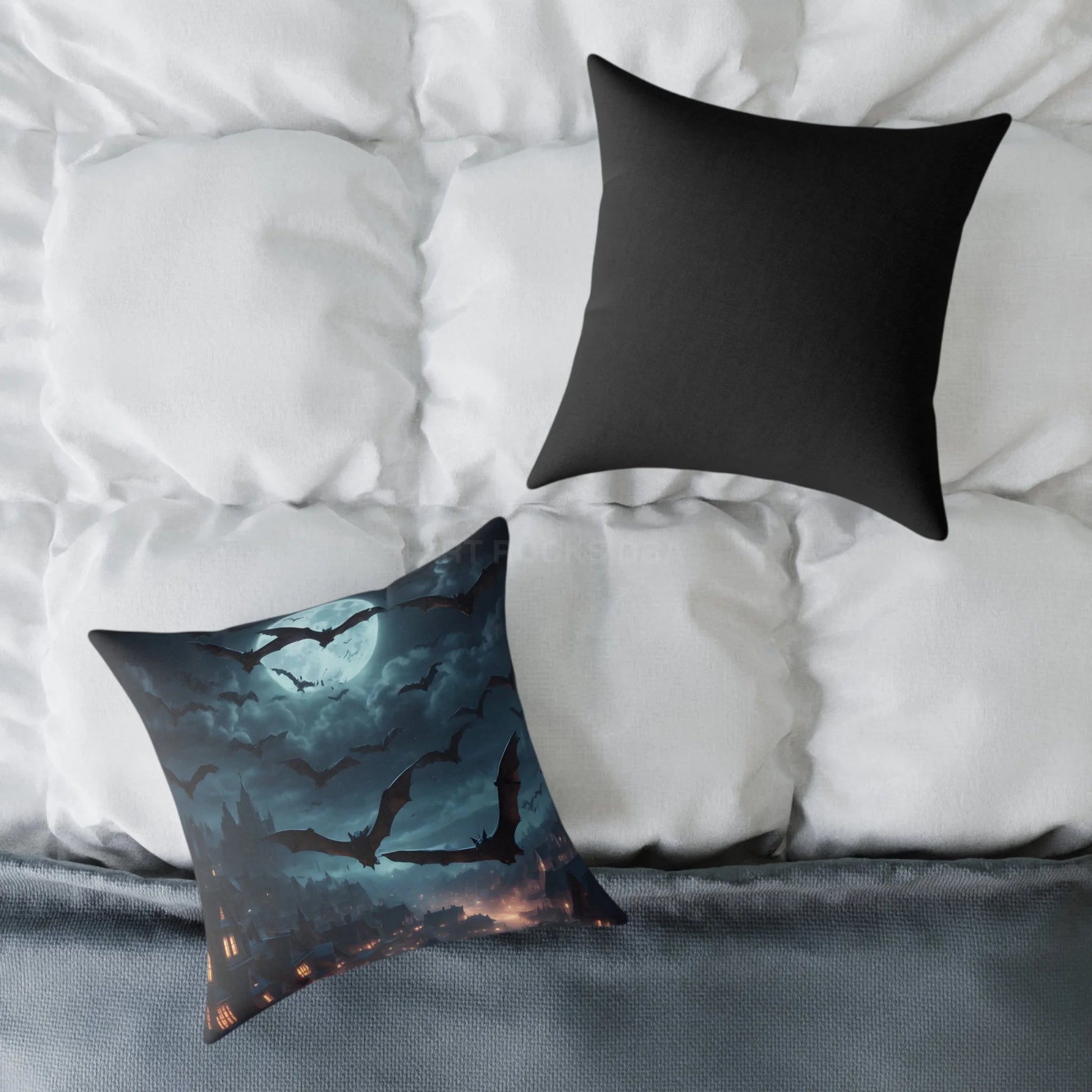 Gothic Bat Decor Pillow | Square Poly Canvas Pillow for Halloween and Autumn Decor Cozy Home Accent for Spooky Vibes