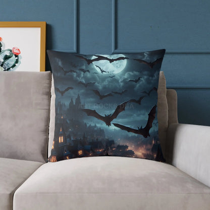 Gothic Bat Decor Pillow | Square Poly Canvas Pillow for Halloween and Autumn Decor Cozy Home Accent for Spooky Vibes