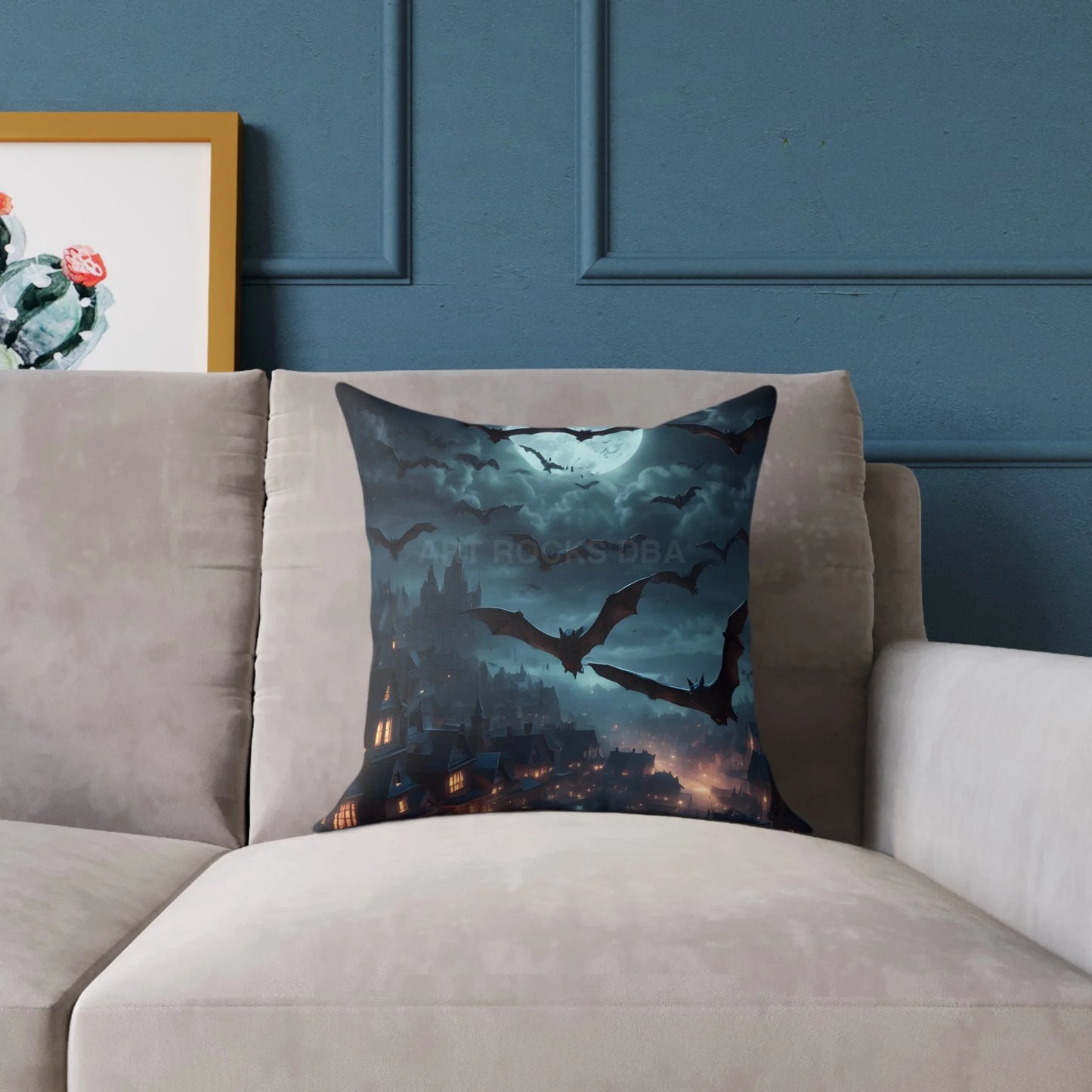 Gothic Bat Decor Pillow | Square Poly Canvas Pillow for Halloween and Autumn Decor Cozy Home Accent for Spooky Vibes