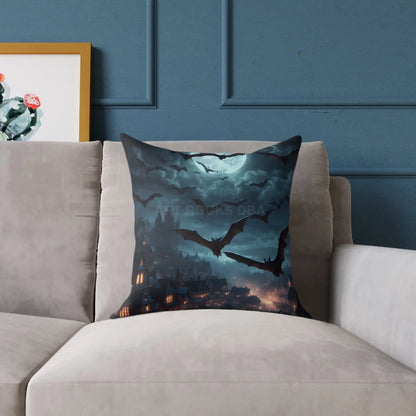 Gothic Bat Decor Pillow | Square Poly Canvas Pillow for Halloween and Autumn Decor Cozy Home Accent for Spooky Vibes