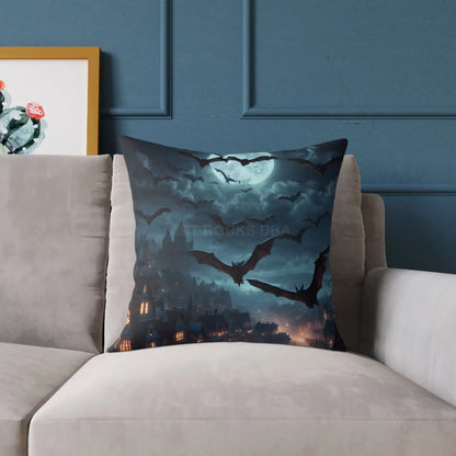 Gothic Bat Decor Pillow | Square Poly Canvas Pillow for Halloween and Autumn Decor Cozy Home Accent for Spooky Vibes