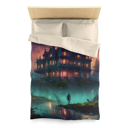 Gothic Haunted House Microfiber Duvet Cover Spooky Bedroom Decor Halloween Bedding Gothic Home Accents Cozy Ghostly