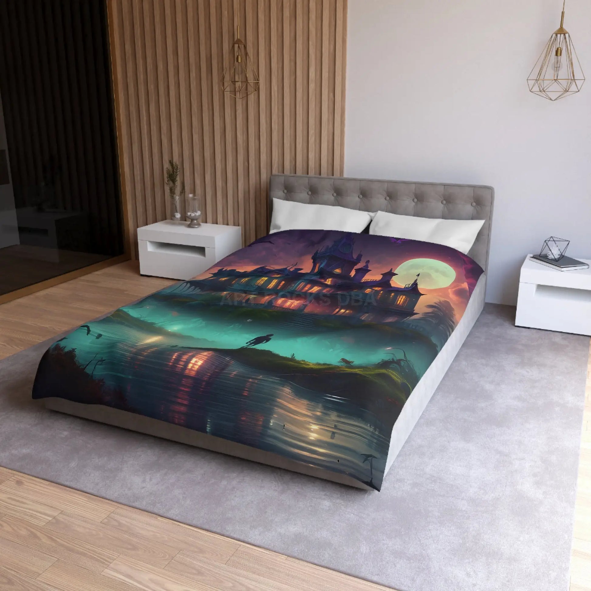 Gothic Haunted House Microfiber Duvet Cover Spooky Bedroom Decor Halloween Bedding Gothic Home Accents Cozy Ghostly