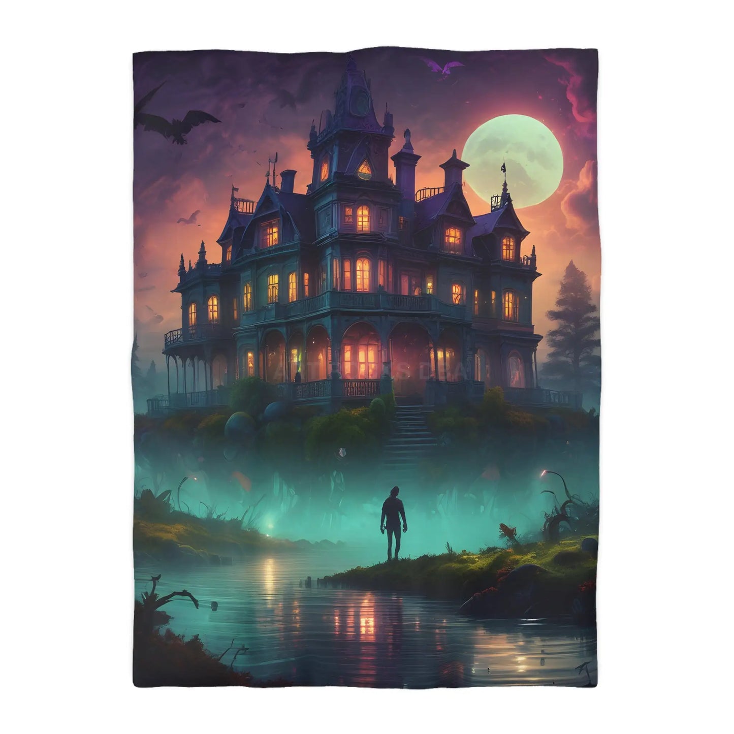 Gothic Haunted House Microfiber Duvet Cover Spooky Bedroom Decor Halloween Bedding Gothic Home Accents Cozy Ghostly