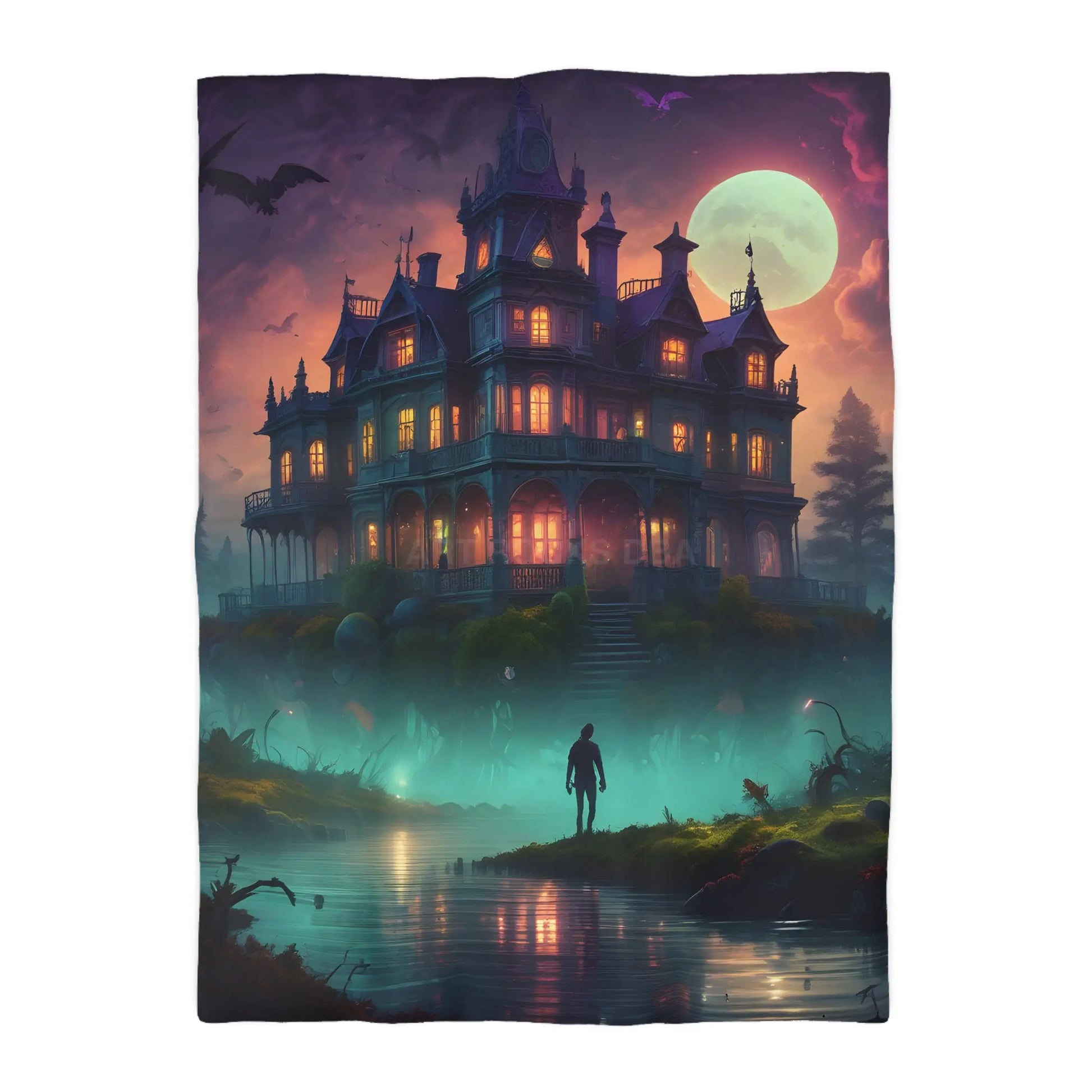 Gothic Haunted House Microfiber Duvet Cover Spooky Bedroom Decor Halloween Bedding Gothic Home Accents Cozy Ghostly