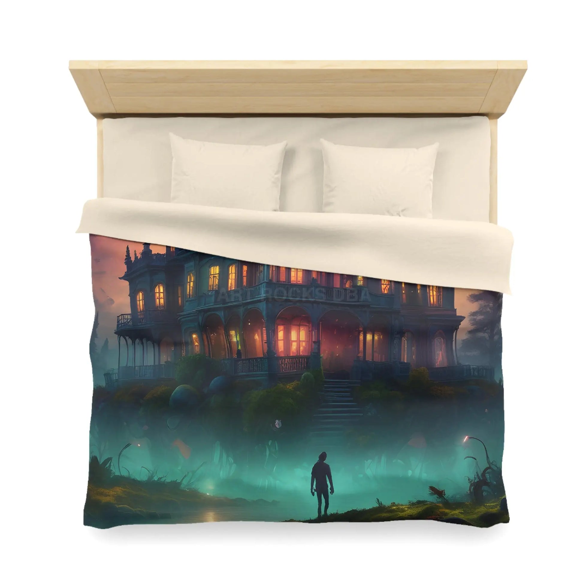 Gothic Haunted House Microfiber Duvet Cover Spooky Bedroom Decor Halloween Bedding Gothic Home Accents Cozy Ghostly