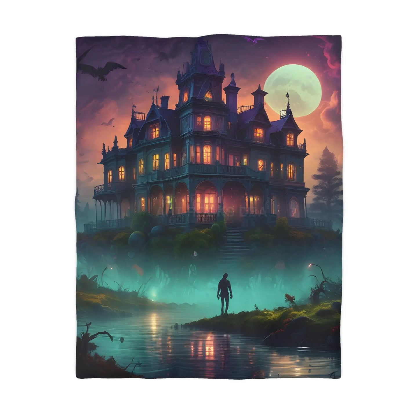 Gothic Haunted House Microfiber Duvet Cover Spooky Bedroom Decor Halloween Bedding Gothic Home Accents Cozy Ghostly