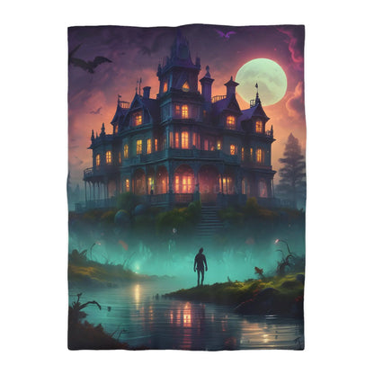 Gothic Haunted House Microfiber Duvet Cover Spooky Bedroom Decor Halloween Bedding Gothic Home Accents Cozy Ghostly