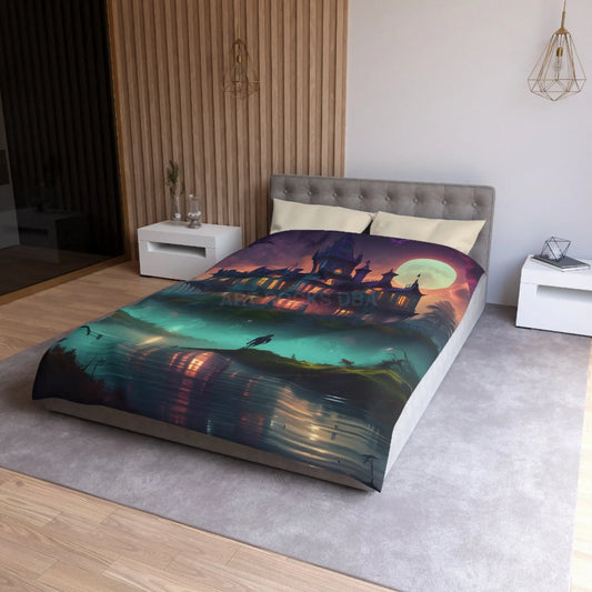 Gothic Haunted House Microfiber Duvet Cover Spooky Bedroom Decor Halloween Bedding Gothic Home Accents Cozy Ghostly