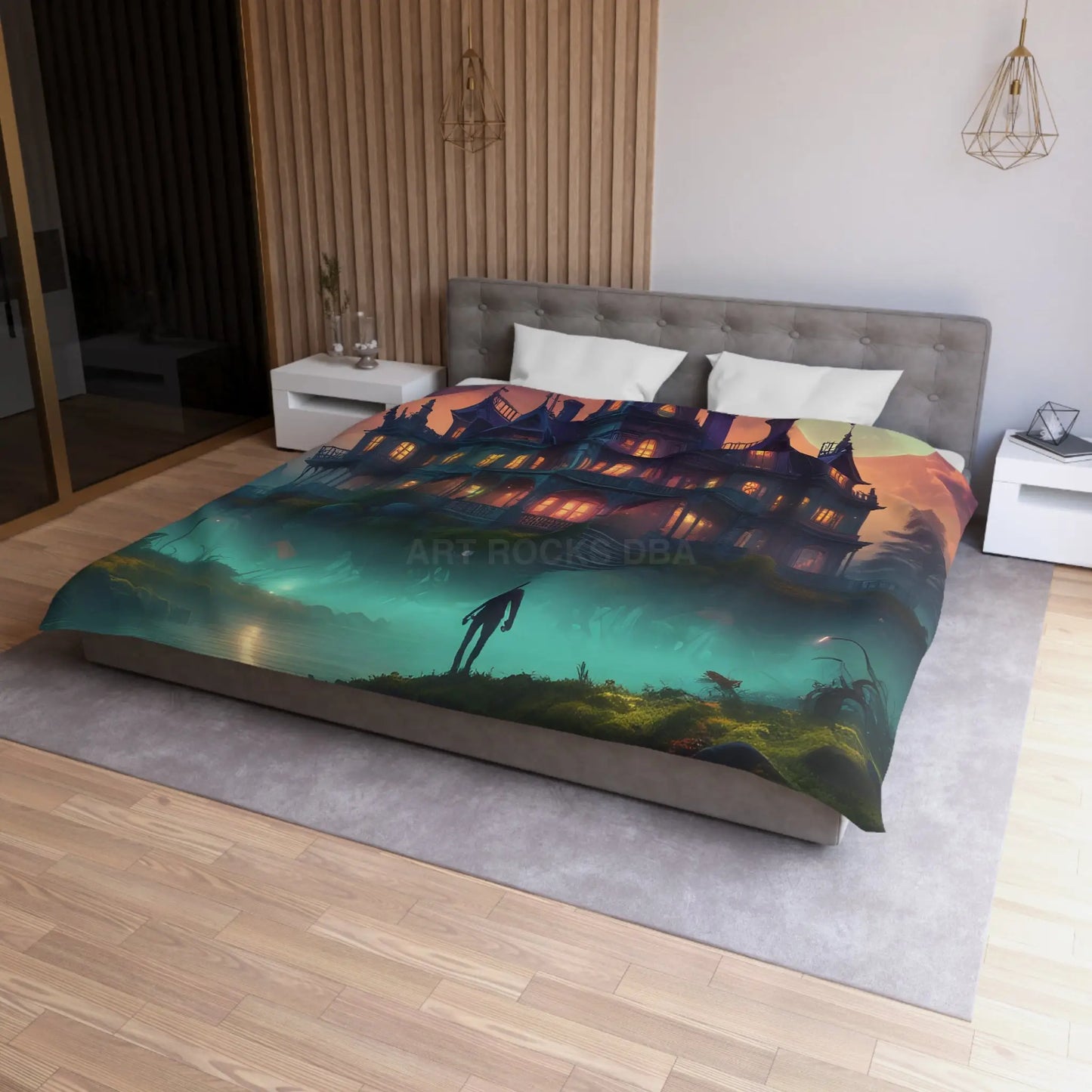 Gothic Haunted House Microfiber Duvet Cover Spooky Bedroom Decor Halloween Bedding Gothic Home Accents Cozy Ghostly