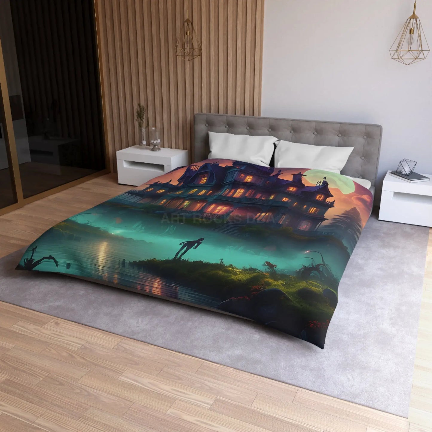 Gothic Haunted House Microfiber Duvet Cover Spooky Bedroom Decor Halloween Bedding Gothic Home Accents Cozy Ghostly