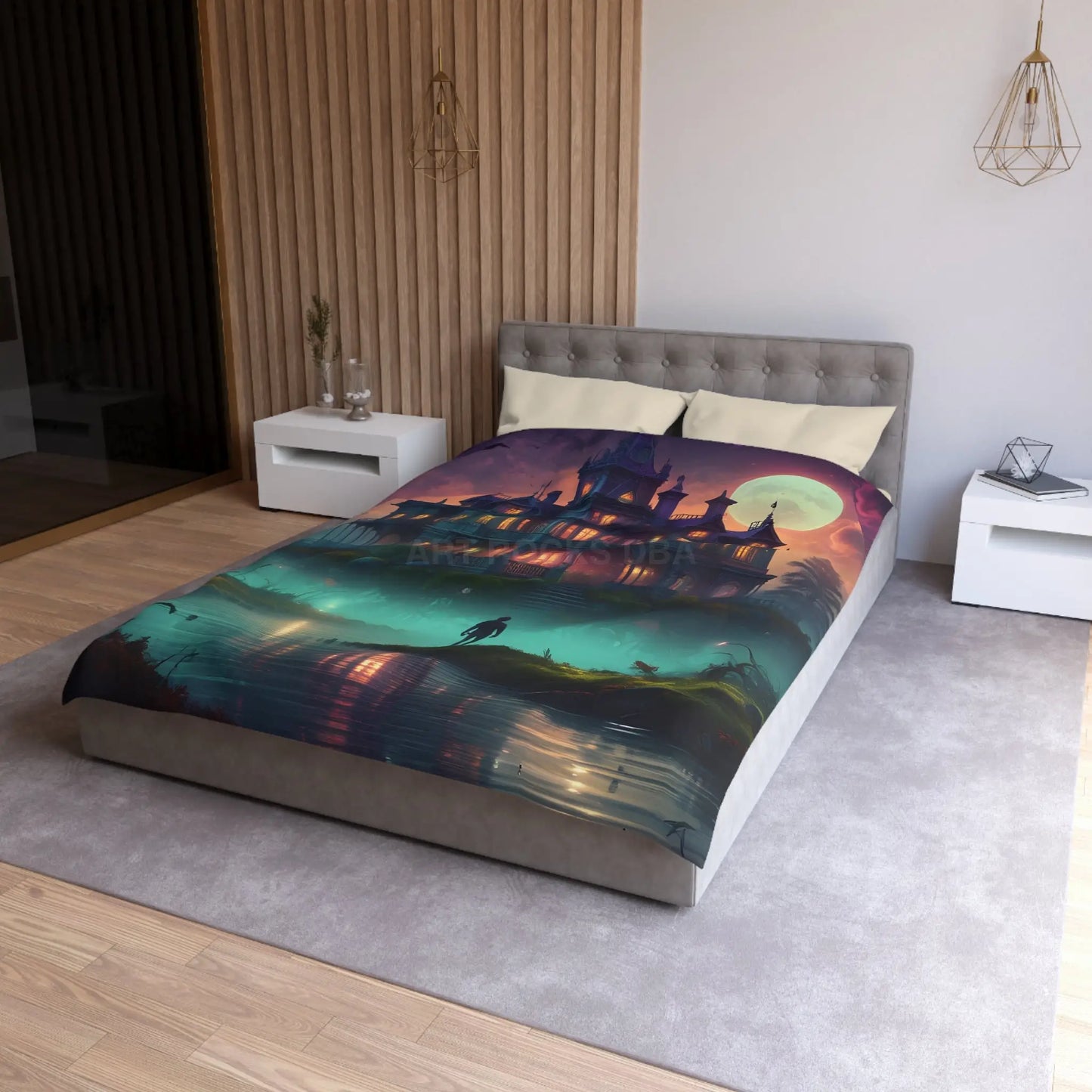 Gothic Haunted House Microfiber Duvet Cover Spooky Bedroom Decor Halloween Bedding Gothic Home Accents Cozy Ghostly