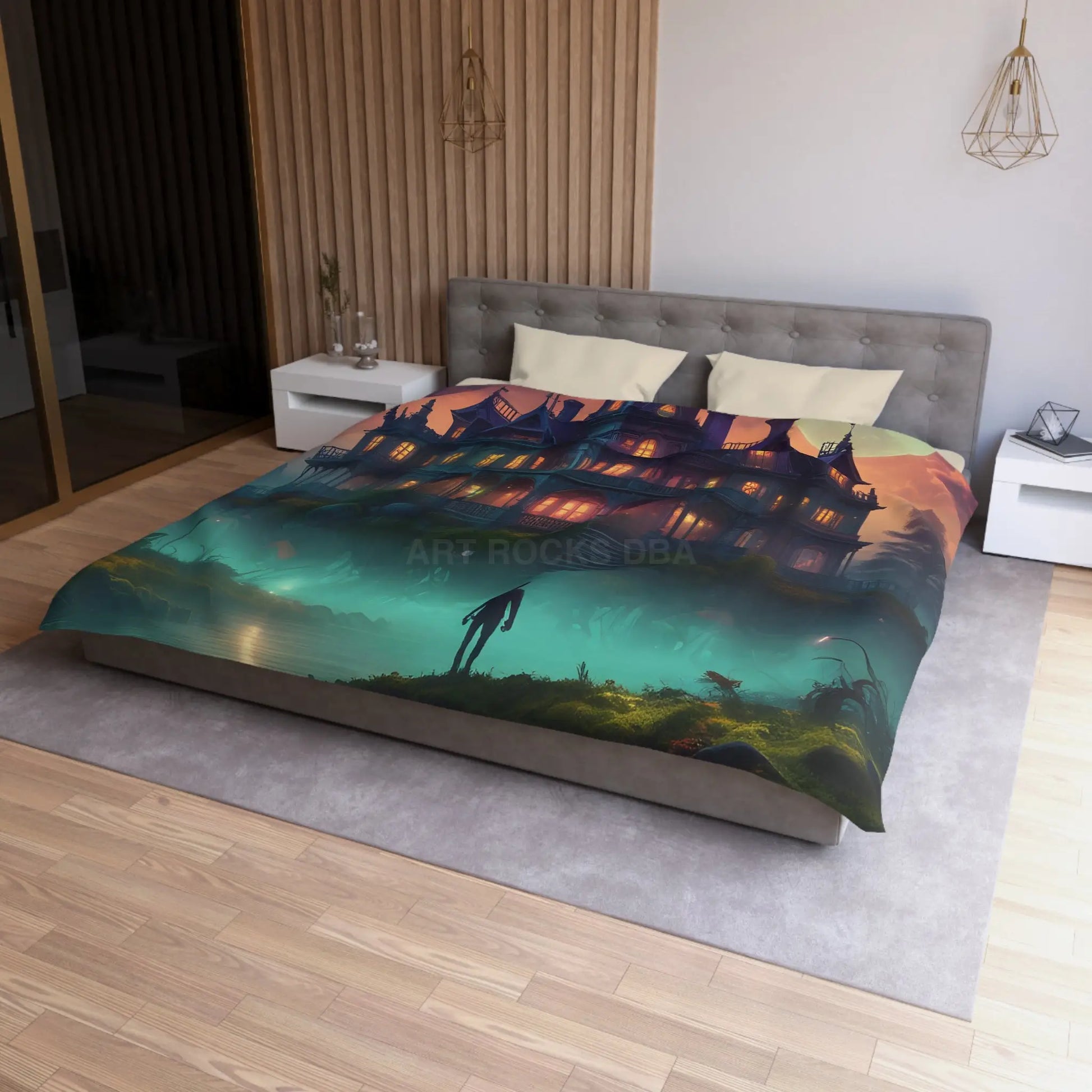 Gothic Haunted House Microfiber Duvet Cover Spooky Bedroom Decor Halloween Bedding Gothic Home Accents Cozy Ghostly