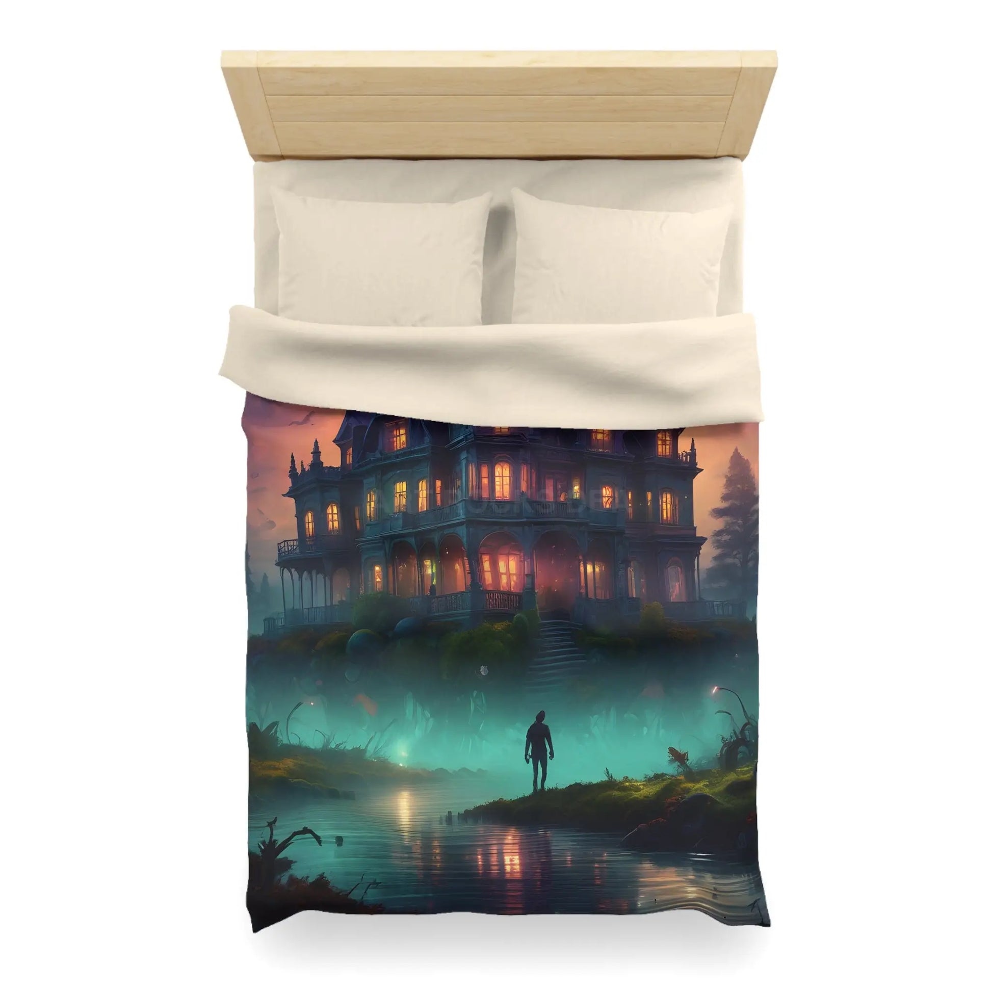 Gothic Haunted House Microfiber Duvet Cover Spooky Bedroom Decor Halloween Bedding Gothic Home Accents Cozy Ghostly