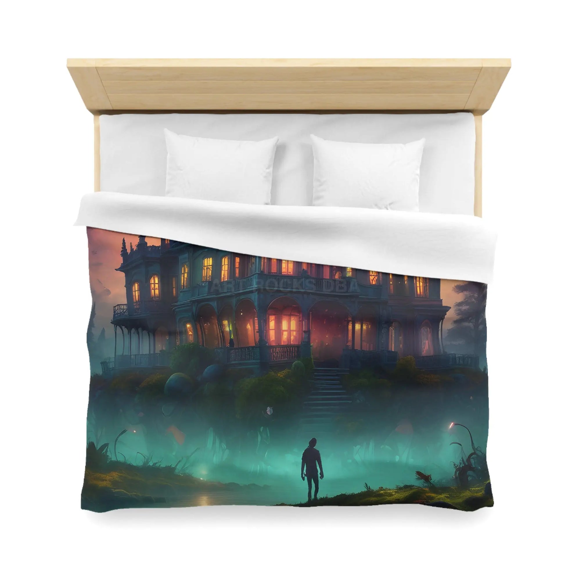 Gothic Haunted House Microfiber Duvet Cover Spooky Bedroom Decor Halloween Bedding Gothic Home Accents Cozy Ghostly