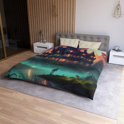 Gothic Haunted House Microfiber Duvet Cover Spooky Bedroom Decor Halloween Bedding Gothic Home Accents Cozy Ghostly