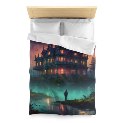 Gothic Haunted House Microfiber Duvet Cover Spooky Bedroom Decor Halloween Bedding Gothic Home Accents Cozy Ghostly