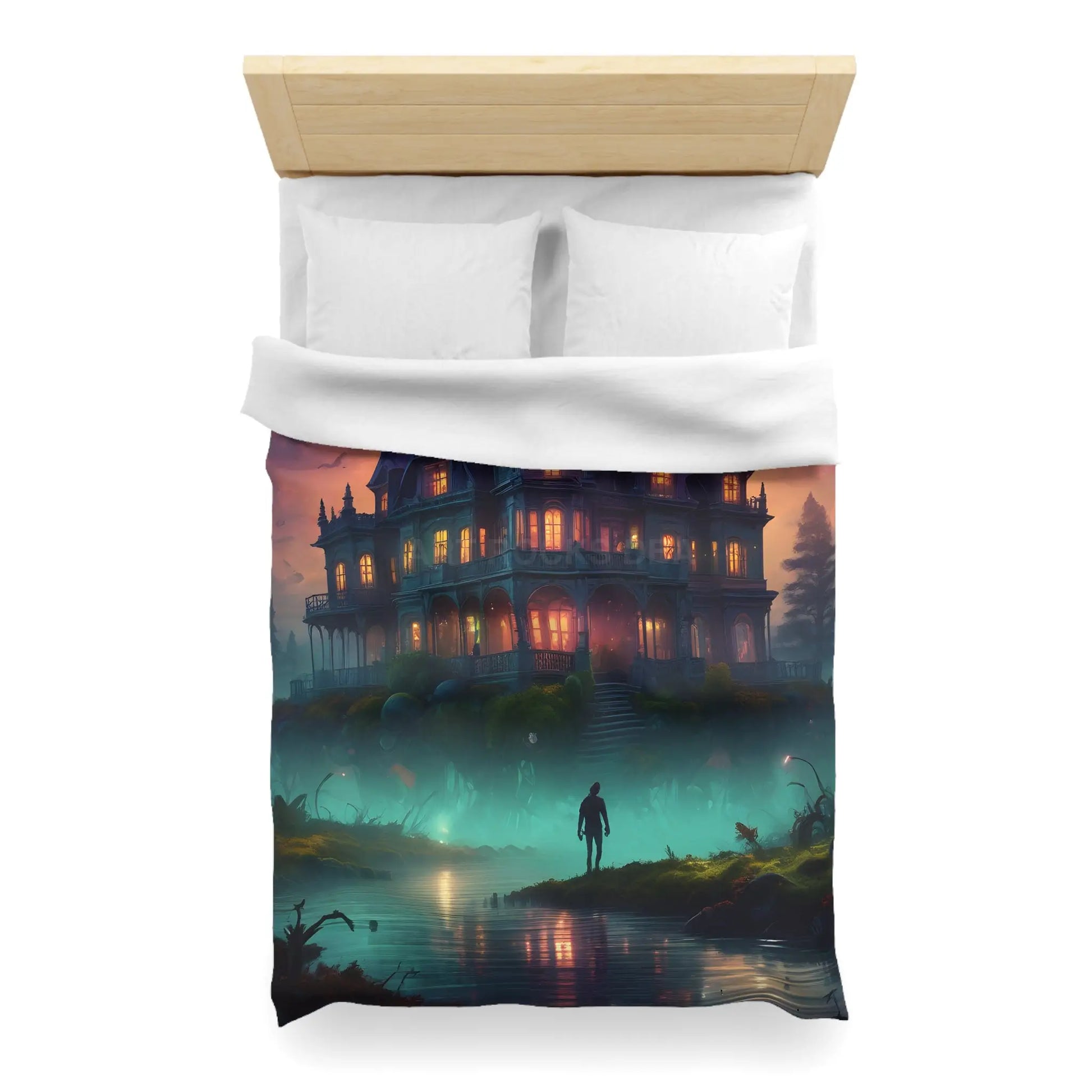 Gothic Haunted House Microfiber Duvet Cover Spooky Bedroom Decor Halloween Bedding Gothic Home Accents Cozy Ghostly