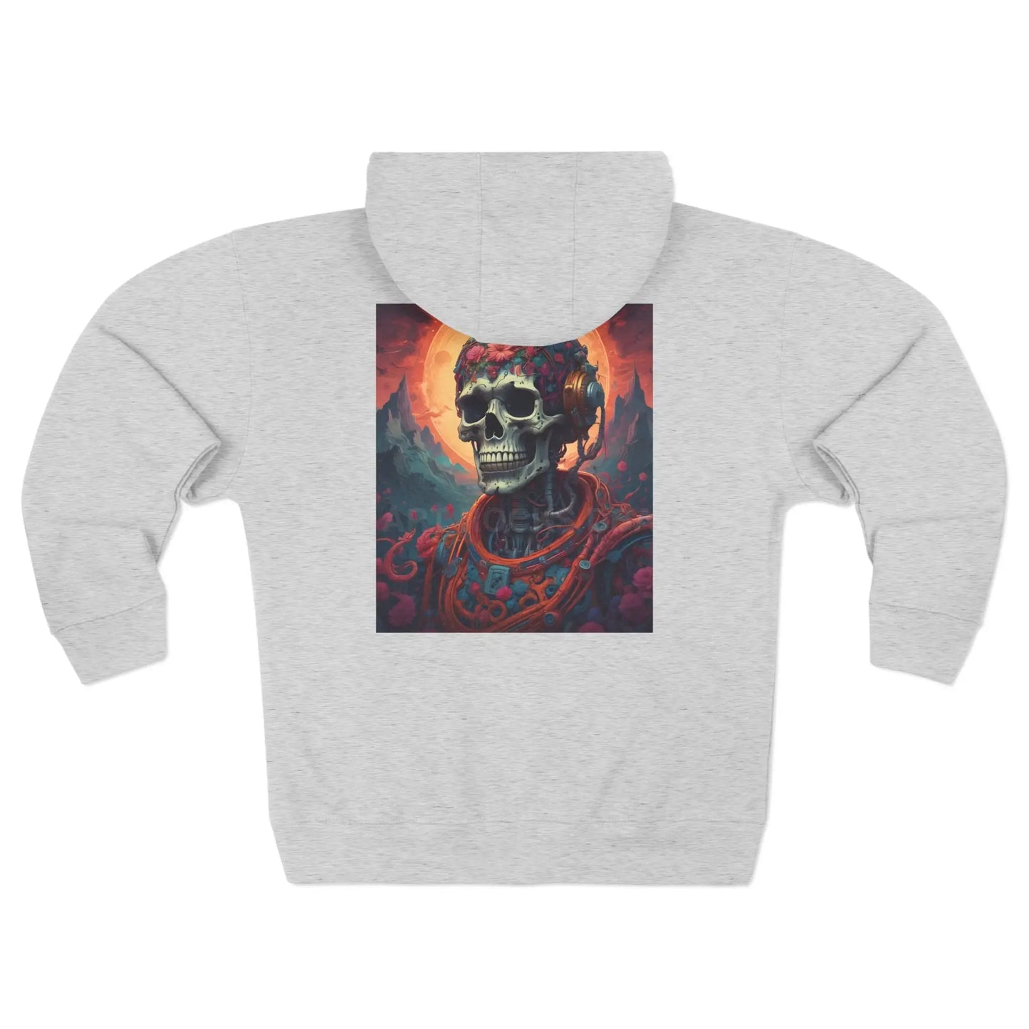 Gothic Psychedelic Skull Zip-Up Sweatshirt - XS / Heather Grey - Hoodie