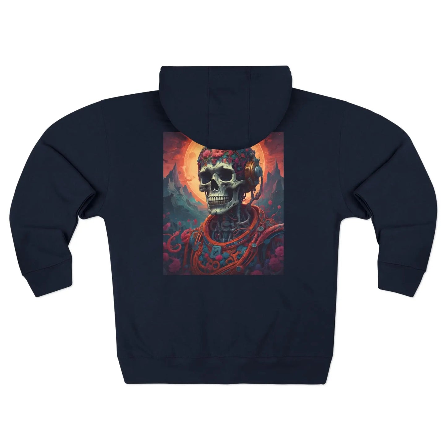 Gothic Psychedelic Skull Zip-Up Sweatshirt - XS / Navy - Hoodie