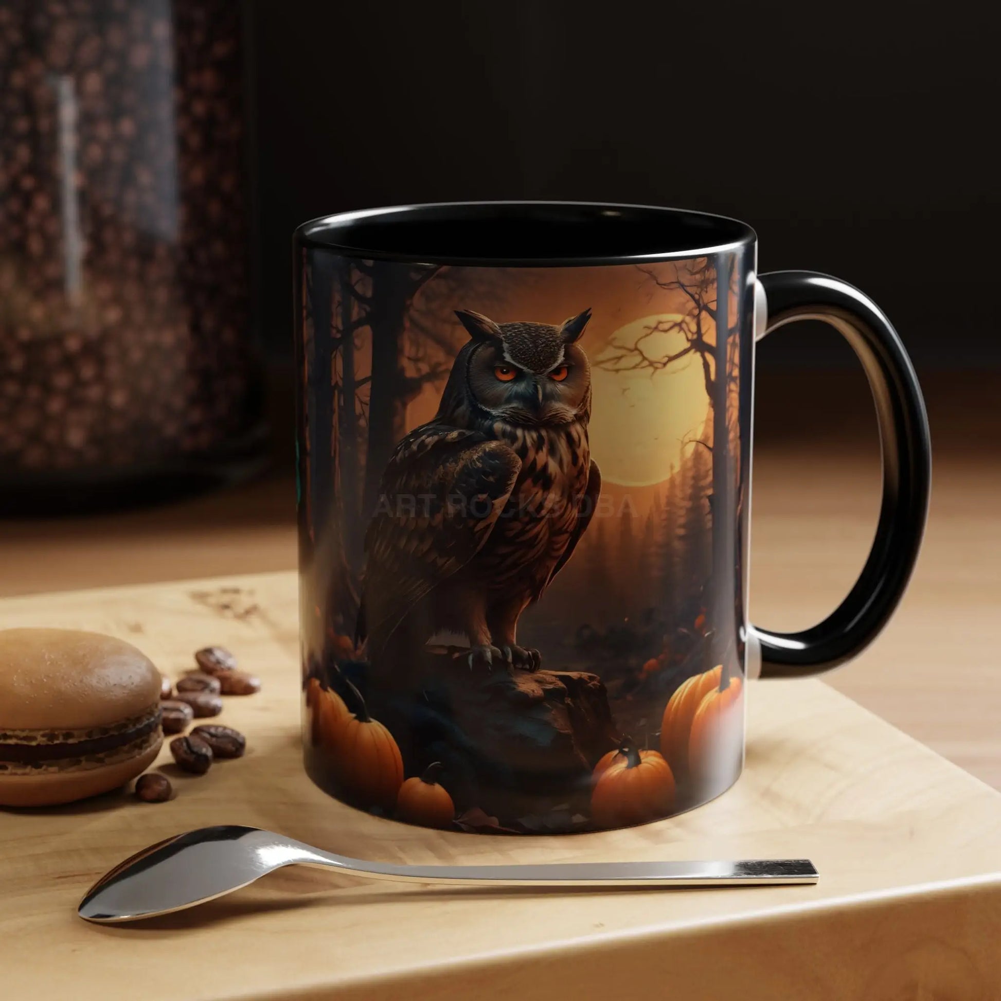 Halloween Owl Coffee Mug — Spooky Pumpkin Forest Accent Mug (11/15oz) - 11oz / Black - Mug