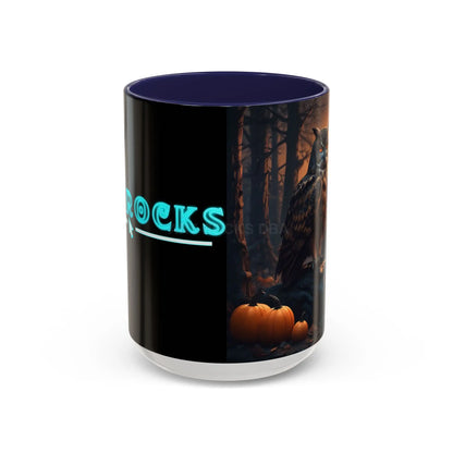 Halloween Owl Coffee Mug — Spooky Pumpkin Forest Accent Mug (11/15oz) - 15oz / Navy - Mug