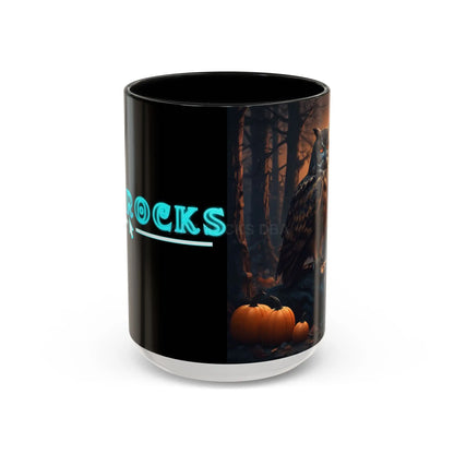 Halloween Owl Coffee Mug — Spooky Pumpkin Forest Accent Mug (11/15oz) - 15oz / Black - Mug